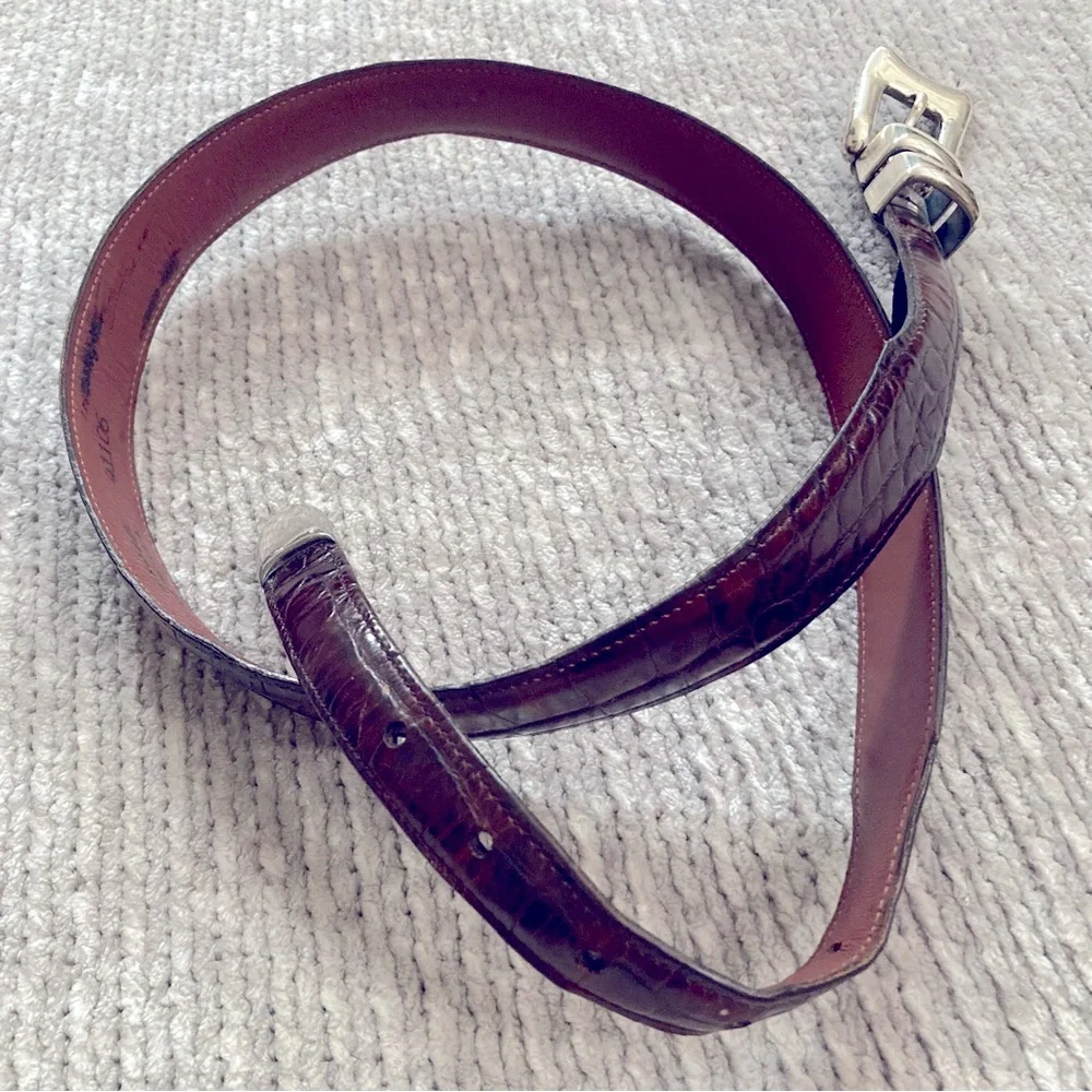 Vintage Crook‎ Horn Bella Croc Brown Leather Belt Size 34 Handmade USA 90s Y2K